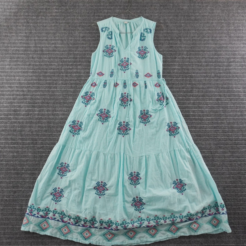 Sundance Maxi Dress Womens Size M Light Blue Embroidered Cotton Tiered Boho